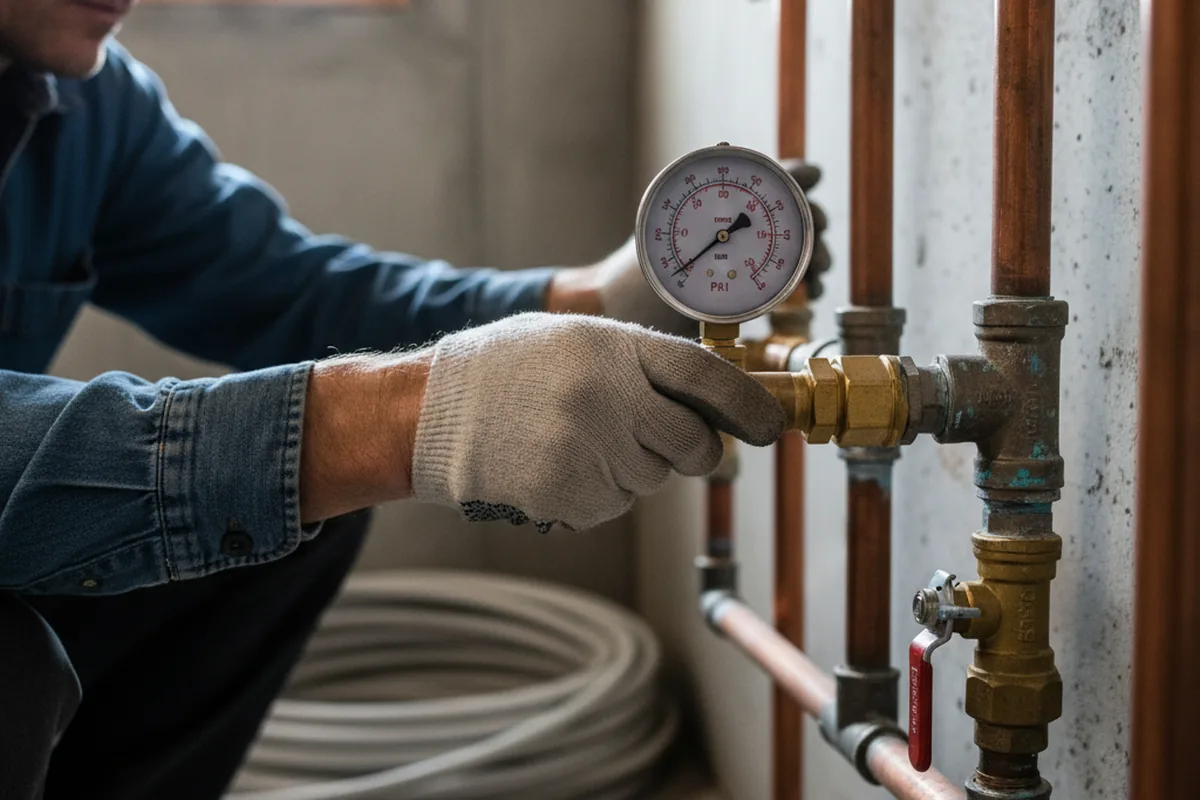 Pressure testing a repaired line during Water Line Repair in Worthington